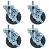 Bk Resources 4-inch Threaded Stem Casters, GY Rubber Wheels, Brake, 300lb Cap, Oil/Grease/Water Resistant, 4PK 4SBR-4ST-GR-PS4